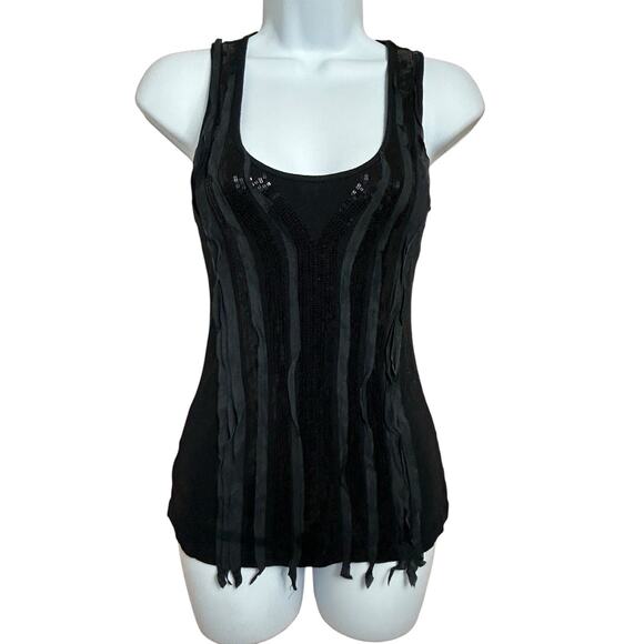Express Sexy Basic Black Ribbed Tank Top Sz Small Sequin Scoop Neck Shirt - Picture 6 of 6